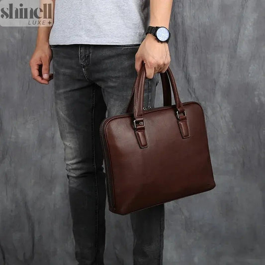 Prestige Cowhide Business Bag - SHINELL - LUXE.COM