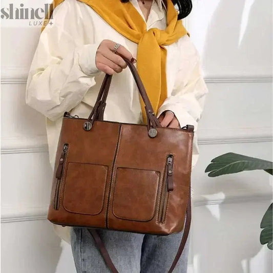 Vintage Elegance Leather Tote - SHINELL - LUXE.COM